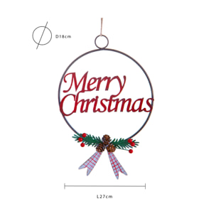 Decoro Merry Christmas Metallo - Pezzi 4 - Colore Rosso - 27x2,5Hx18cm - Bianchi Dino