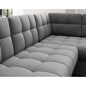 Nappa - Canapé panoramique d'angle droit 7 places convertible avec coffre en velours - Gris clair