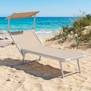 Lettino Prendisole Pieghevole Professionale in Alluminio e Tessuto Textilene Tettuccio Orientabile Parasole Sdraio Mare Spiaggia 182x60x38 cm Beige