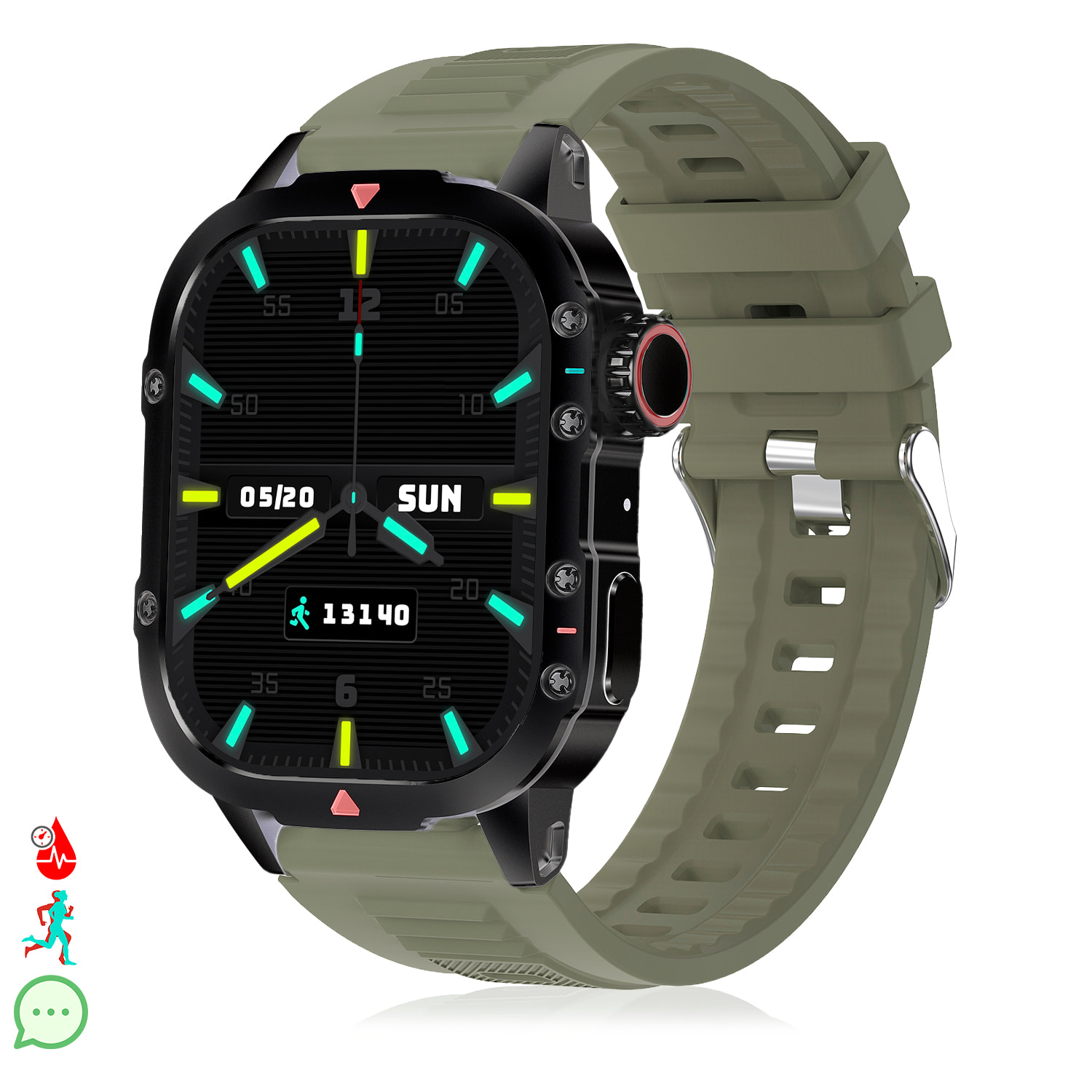 Smartwatch B04 con llamadas BT, notificaciones push. Monitor deportivo y de salud. Corona multifunción.