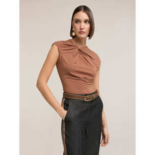 Motivi - Top in jersey con nodo - Marrone