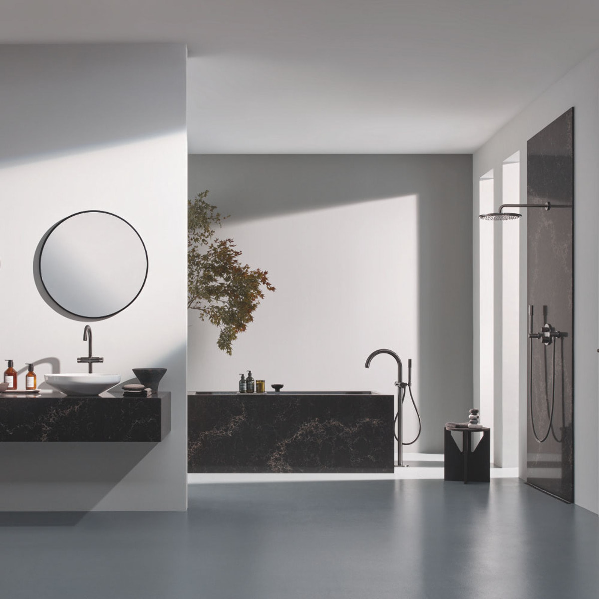 Ensemble douche de tête et bras plafond 142 mm, 1 jet - Hard Graphite brossé