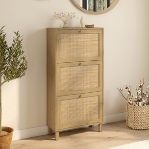 Meuble chaussures Erin 3 portes en cannage - 18 paires