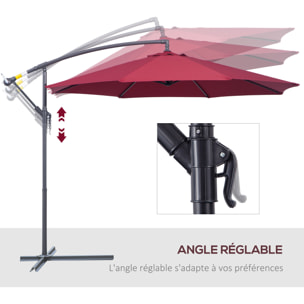 Parasol déporté octogonal à manivelle inclinable manivelle avec pied en acier diamètre 3 m rouge