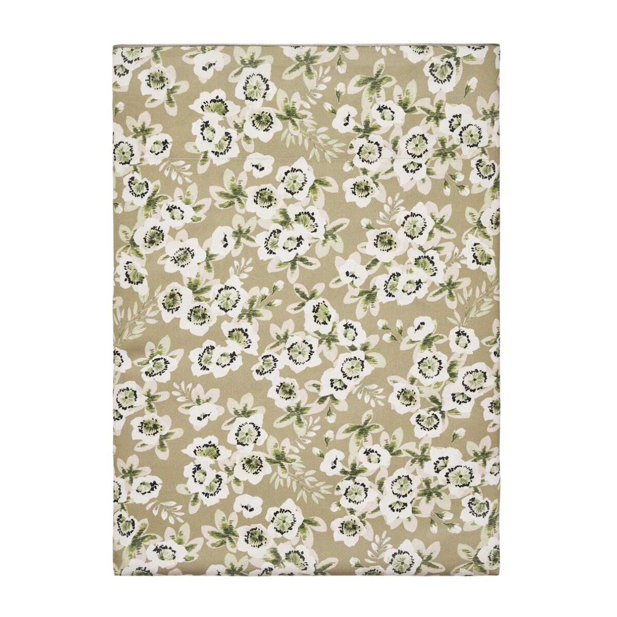 Drap plat imprimé en satin de coton bio, BLOSSOM, Beige Lune