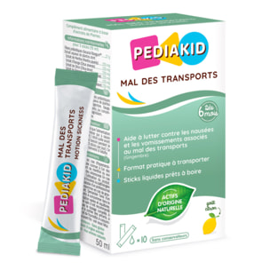 PEDIAKID - Mal des Transports - Complément Alimentaire aux extraits de plantes & fibres - Aide à lutter contre les nausées et vomissements - Format sticks prêts à boire