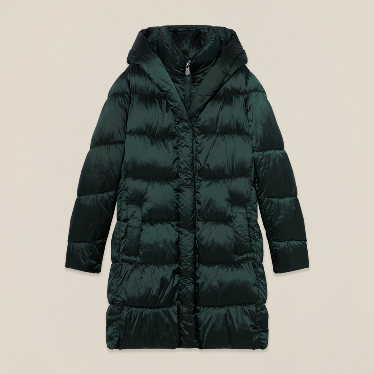 Oltre - Piumino lungo in nylon con cappuccio - Verde