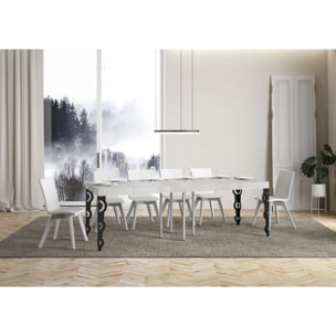 Mesa extensible 90x90/246 cm Karamay Premium Fresno Blanco estructura Antracita