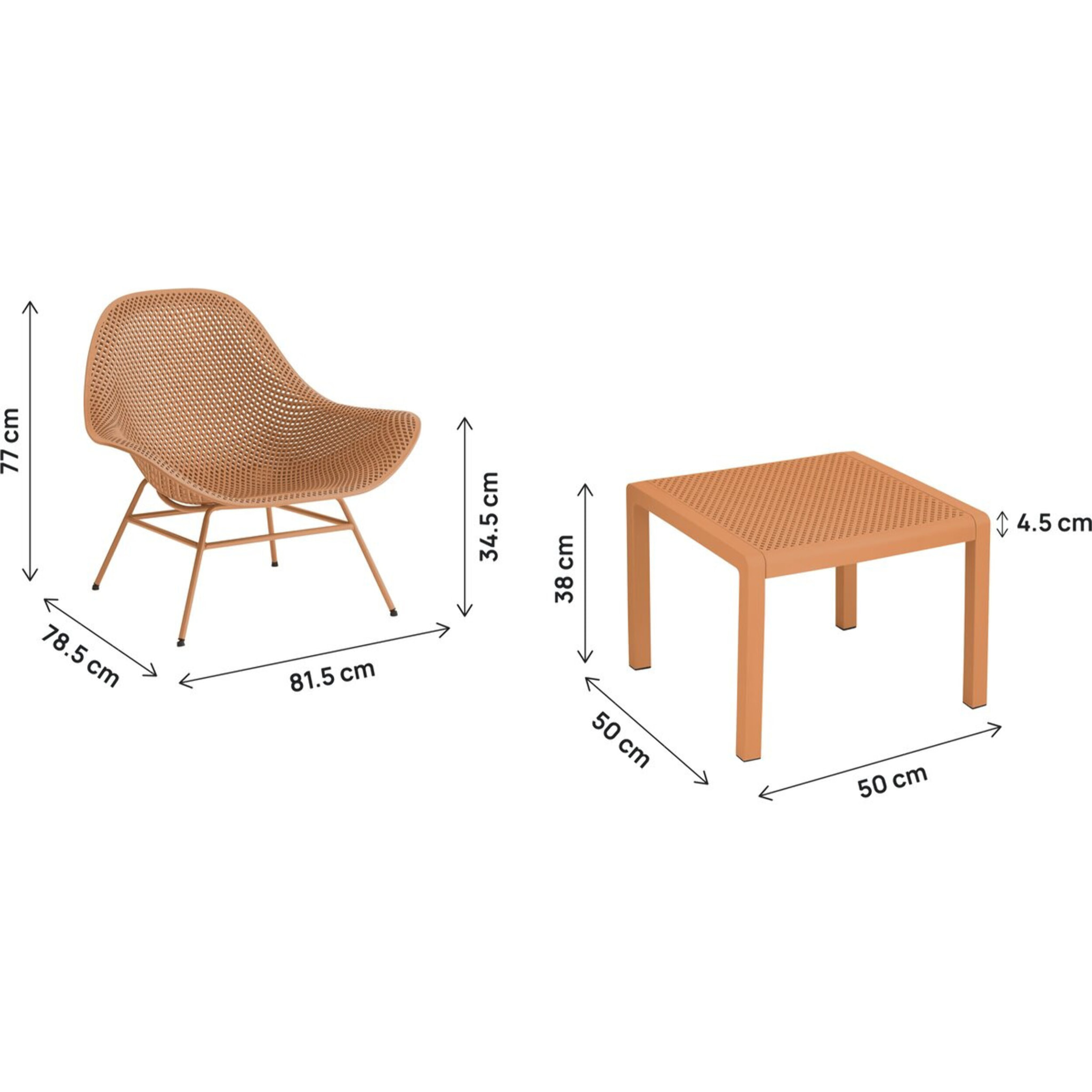 Lot de 2 fauteuils de jardin avec table basse "Soléna" - Orange