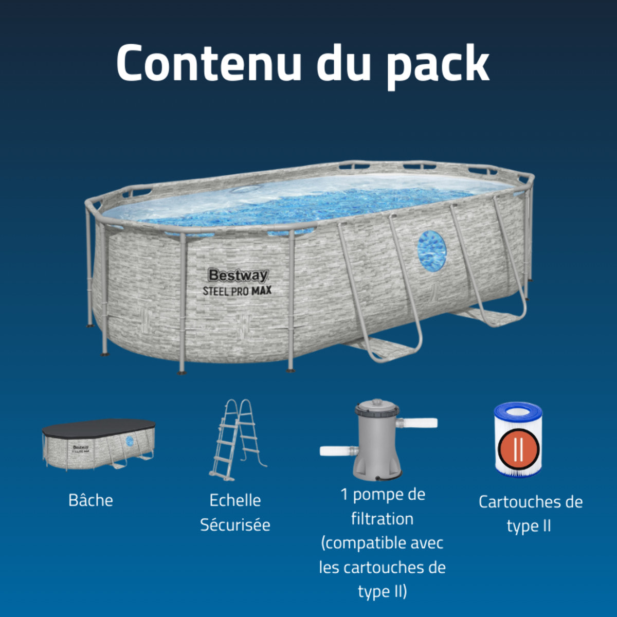 Bestway Piscine hors sol - Ovale - Steel Pro Max - Splashview - 427 x 250 x 100 cm