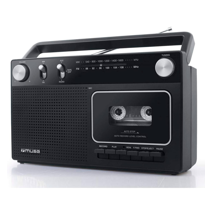 Muse M152R Negro/Radio FM/AM/Grabador de cassettes/Entrada AUX