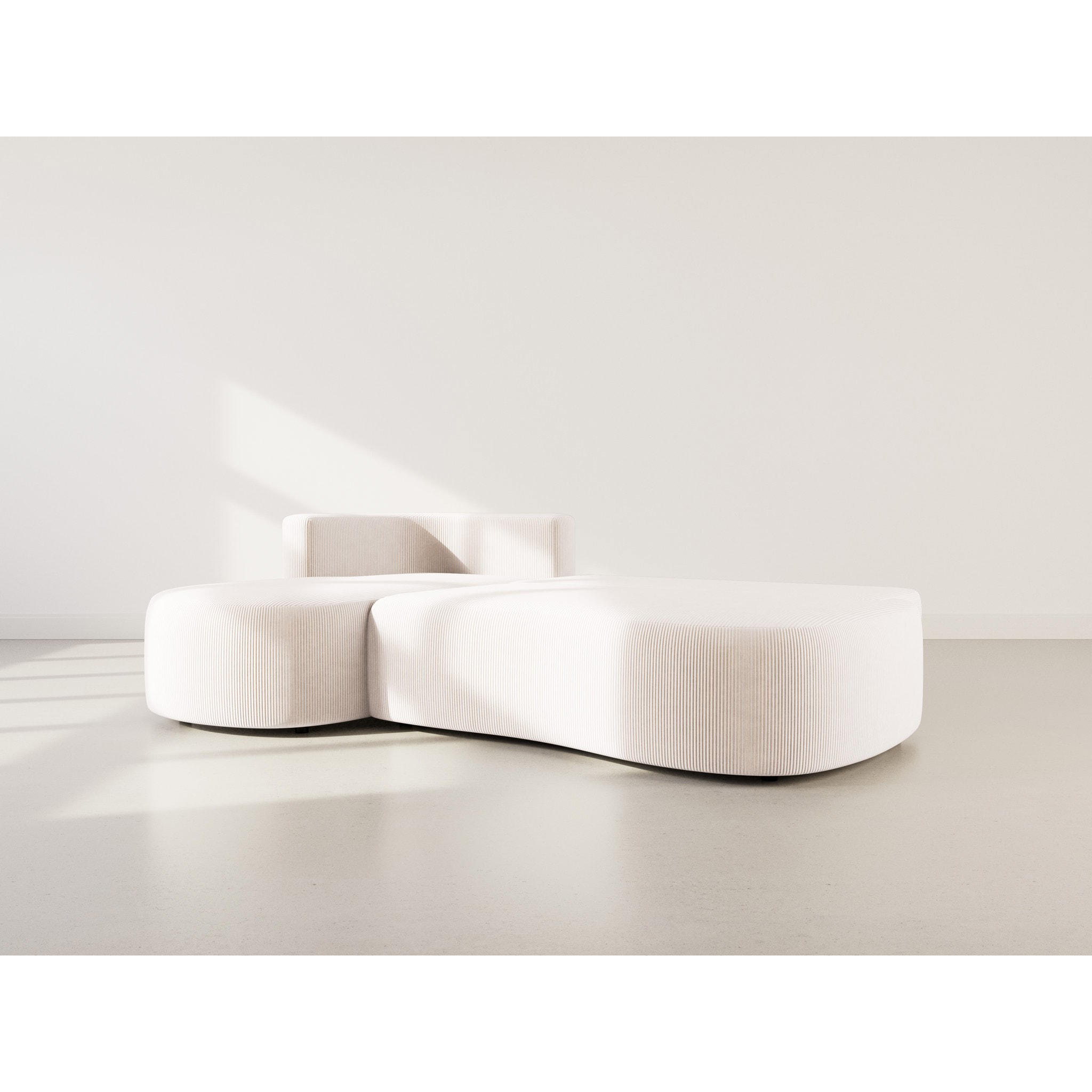 Mahina - canapé d'angle gauche 4 places convertible avec coffre en velours côtelé - Beige