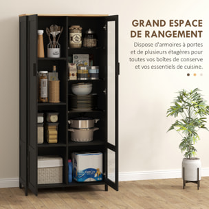 Armoire de rangement - 2 portes - 7 étagères - dim. 76L x 36l x 160H cm - noir aspect chêne clair verre