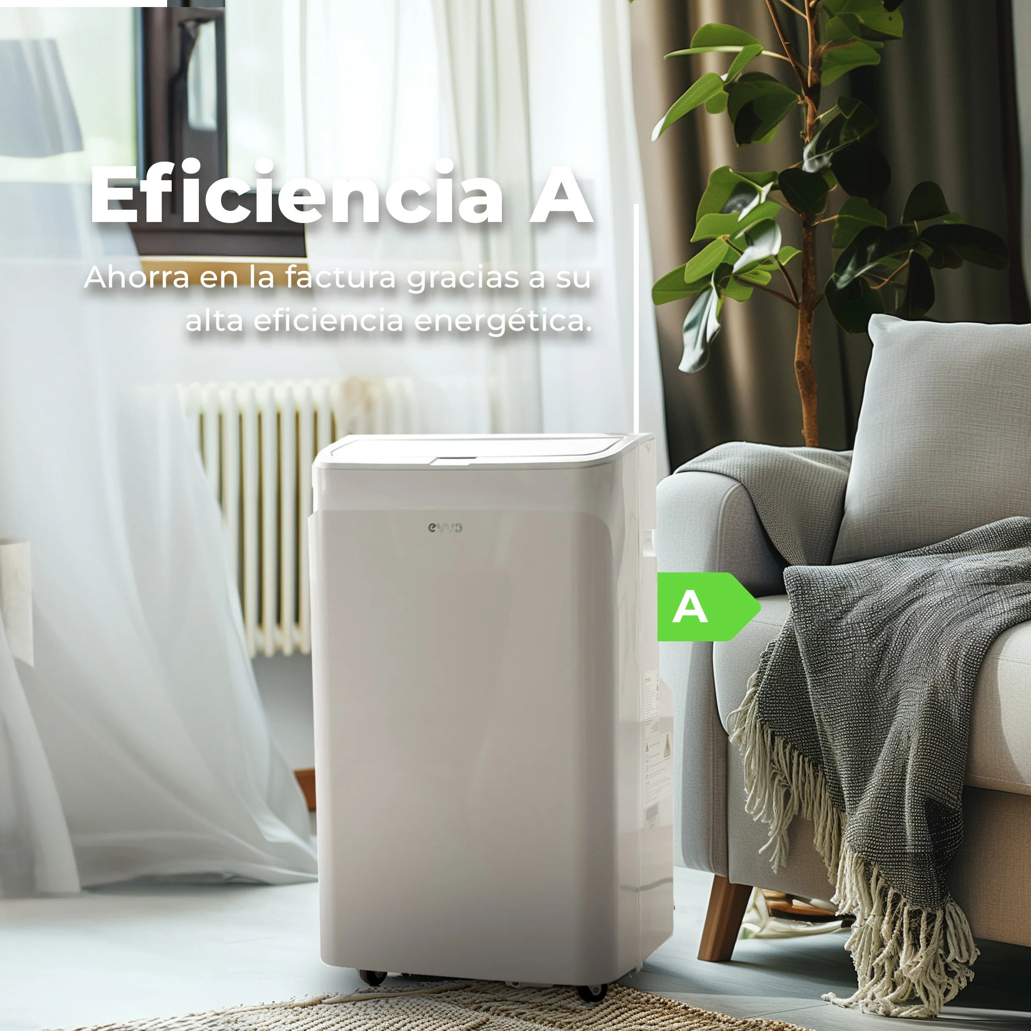 EVVO Aire Acondicionado Portatil Frio y Calor P12, silencioso, 4 en 1 - Refrigeración, calefacción, ventilación y deshumidificación