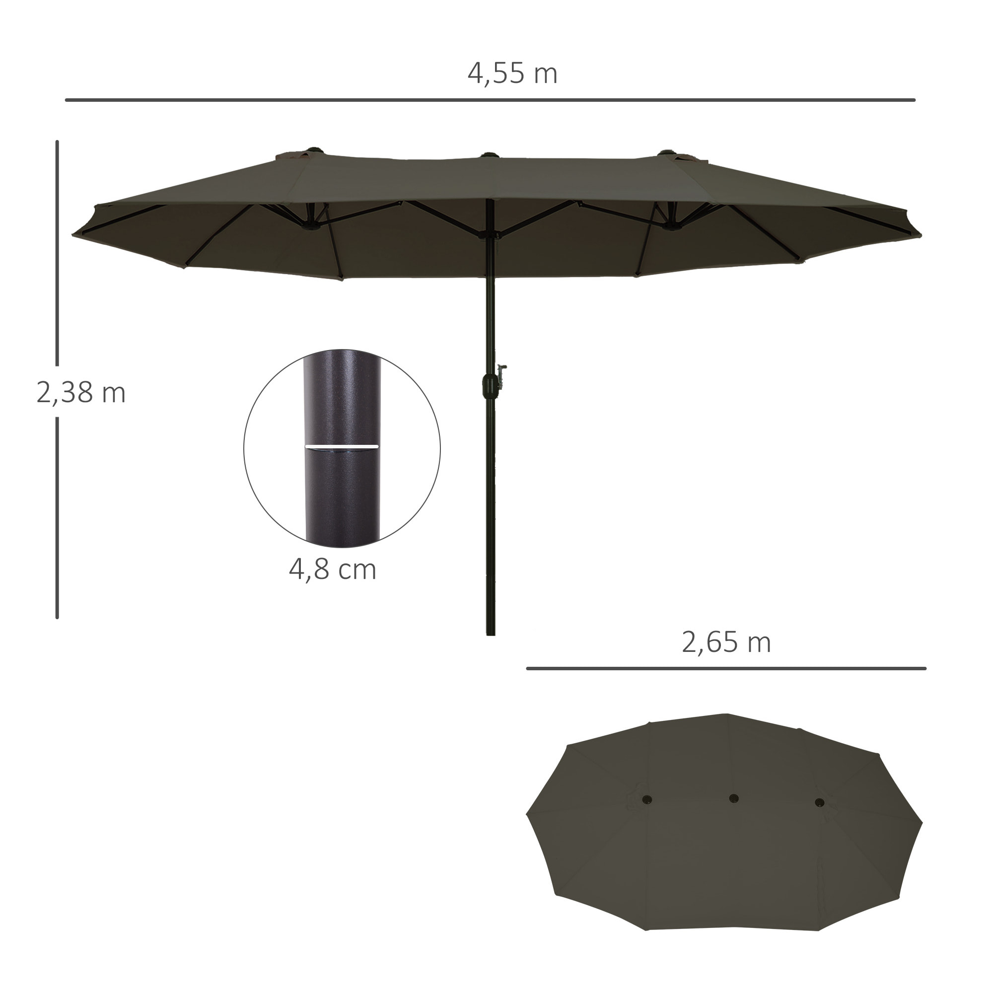 Sombrilla Doble de Tela de Poliéster 4.6x2.7x2.4m Gris