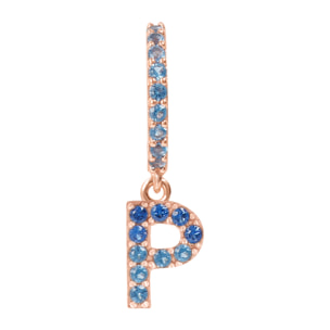Orecchino Pendente con Lettera P in Pavé di Cubic Zirconia Blu
