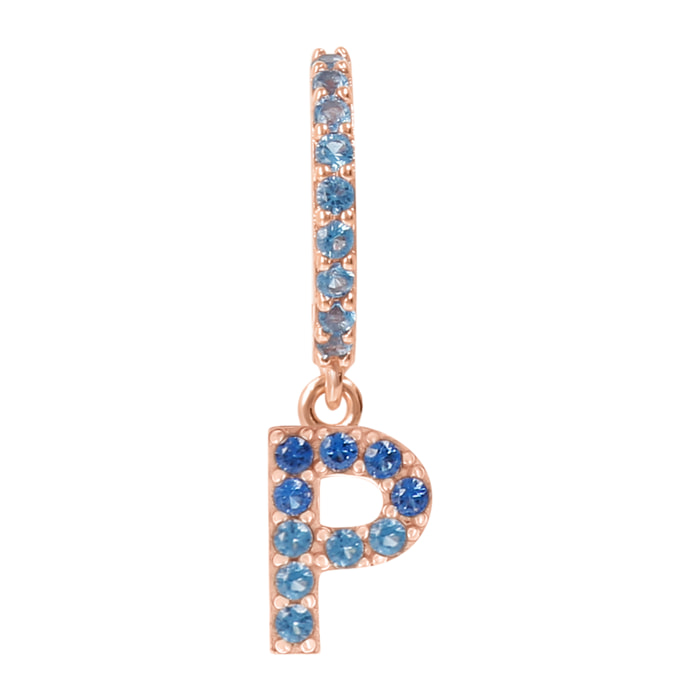 Orecchino Pendente con Lettera P in Pavé di Cubic Zirconia Blu