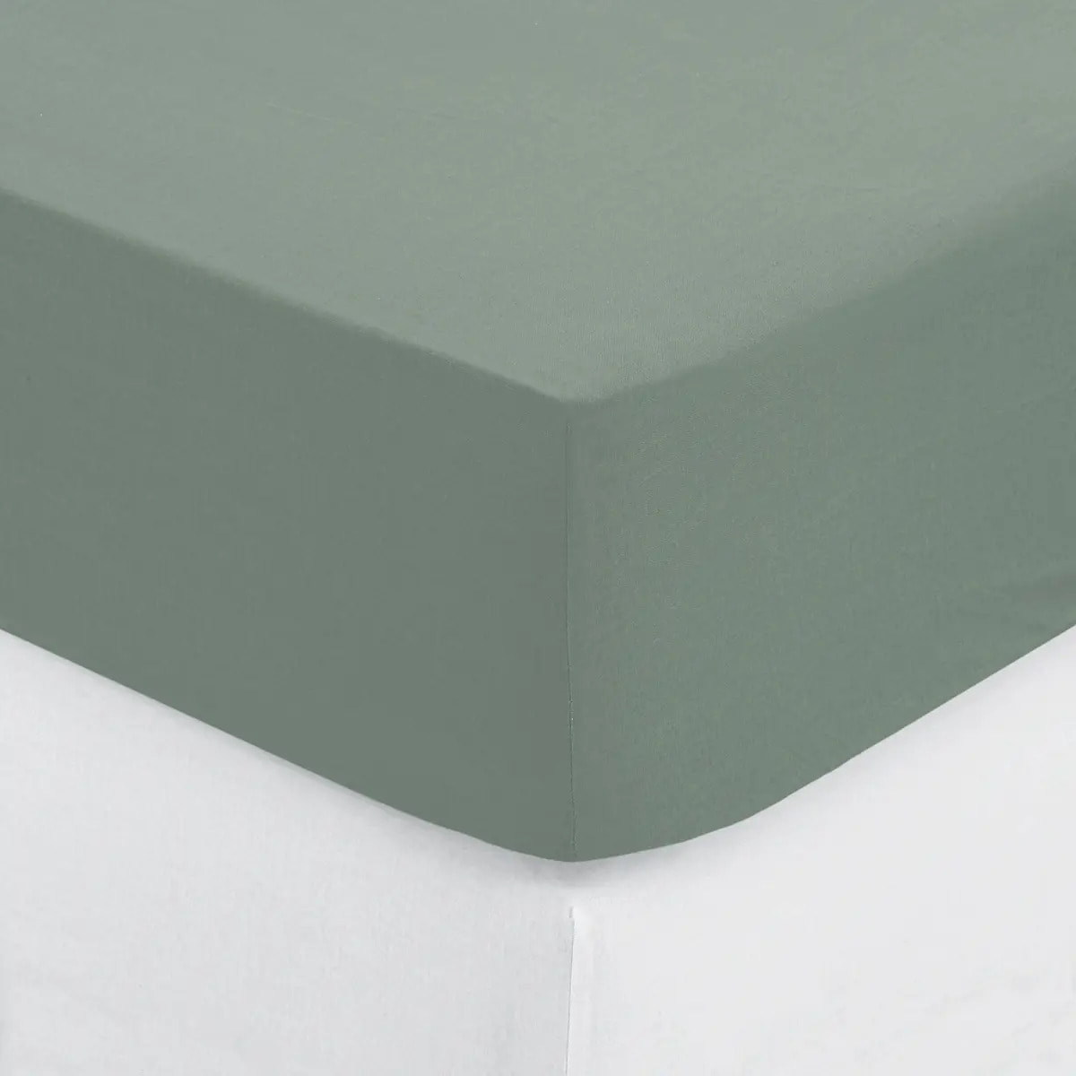 Drap-housse en coton - vert céladon - bonnet H30cm - 160x200 cm