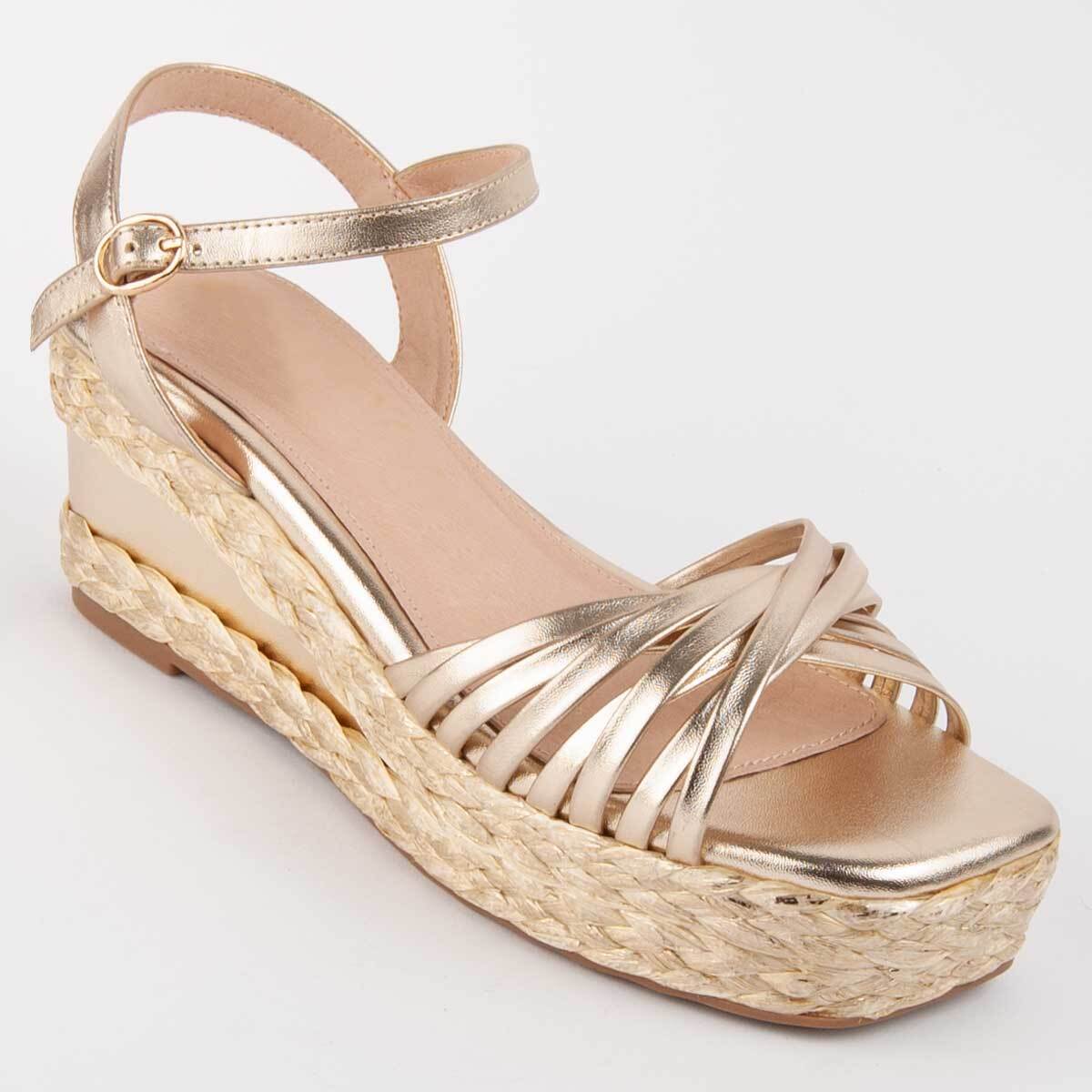 Sandalia De Cuña - Dorado - Altura: 7 Cm