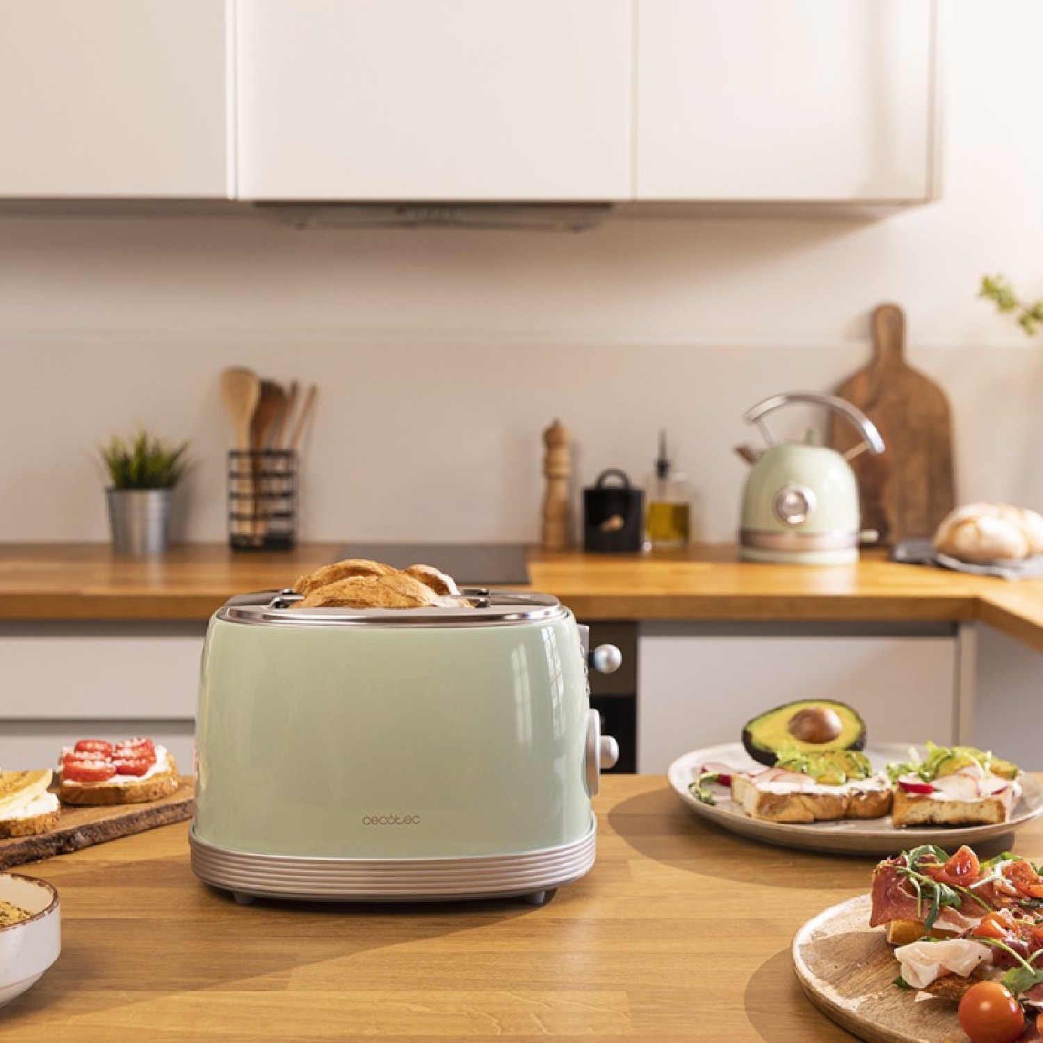 Cecotec Tostadora Toast&Taste 800 Vintage Light Green. 850 W Doble Ranura Corta