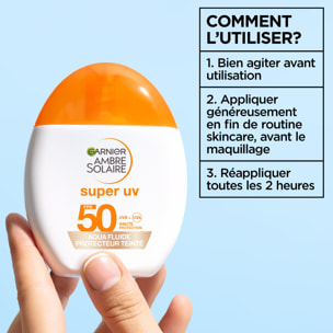 Garnier Ambre Solaire Super UV Visage Aqua Fluide SPF50 Teinté - Acide Hyaluronique - 40ml