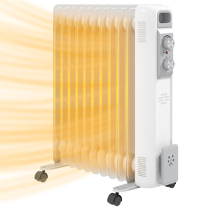 Radiador de Aceite Silencioso de 11 Elementos 2500W Radiador de Aceite Bajo Consumo con Temperatura Ajustable Protección contra Sobrecalentamiento 3 Configuraciones de Calor para 25 m² Blanco