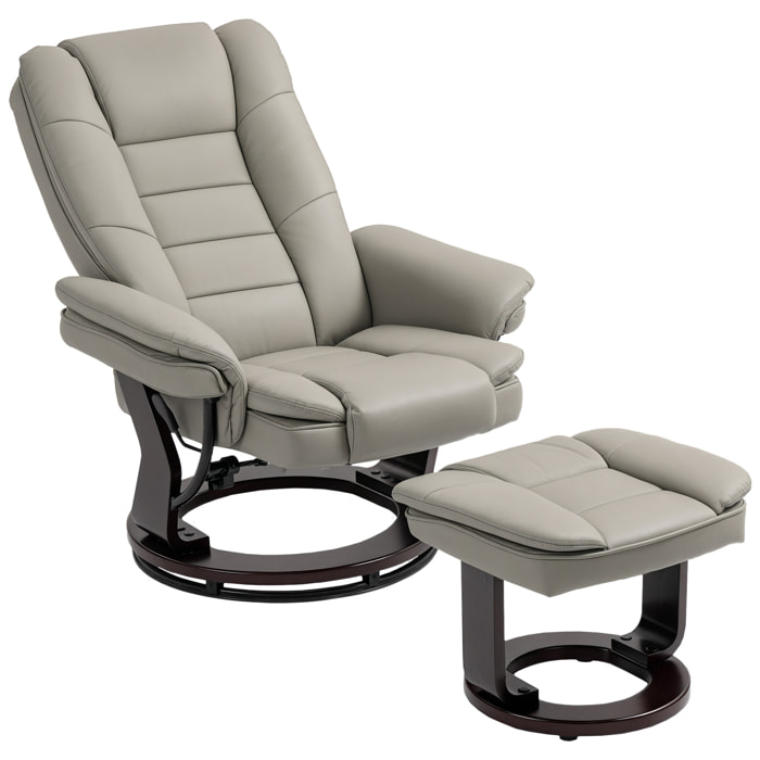 Fauteuil de relaxation inclinable pivotant avec repose-pied PU grège