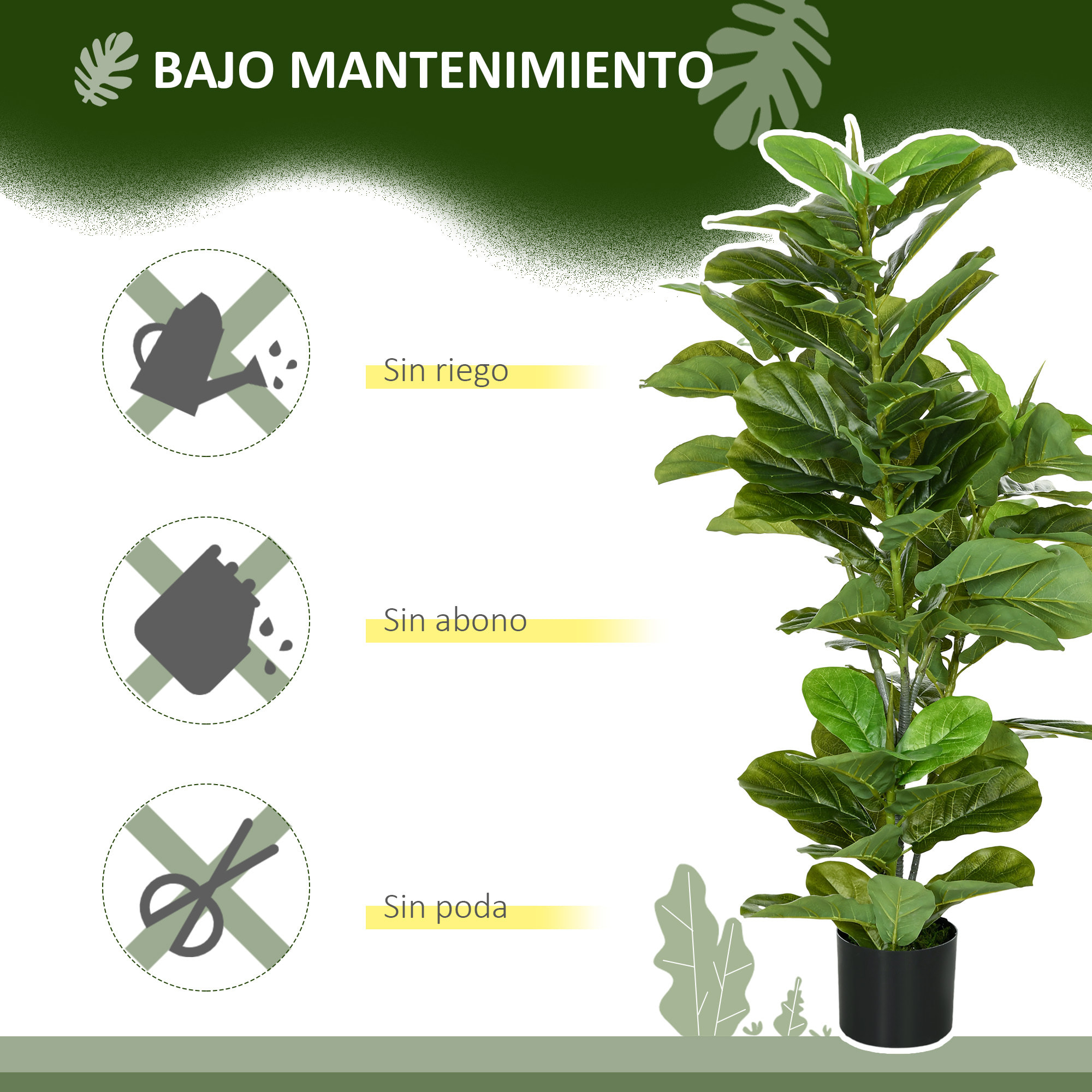 Conjunto de 2 Plantas Artificiales Decorativas 110x15 cm Árboles Artificiales de Ficus con 90 Hojas y Macetas para Interior Decoración para Sala de Estar Oficina Verde