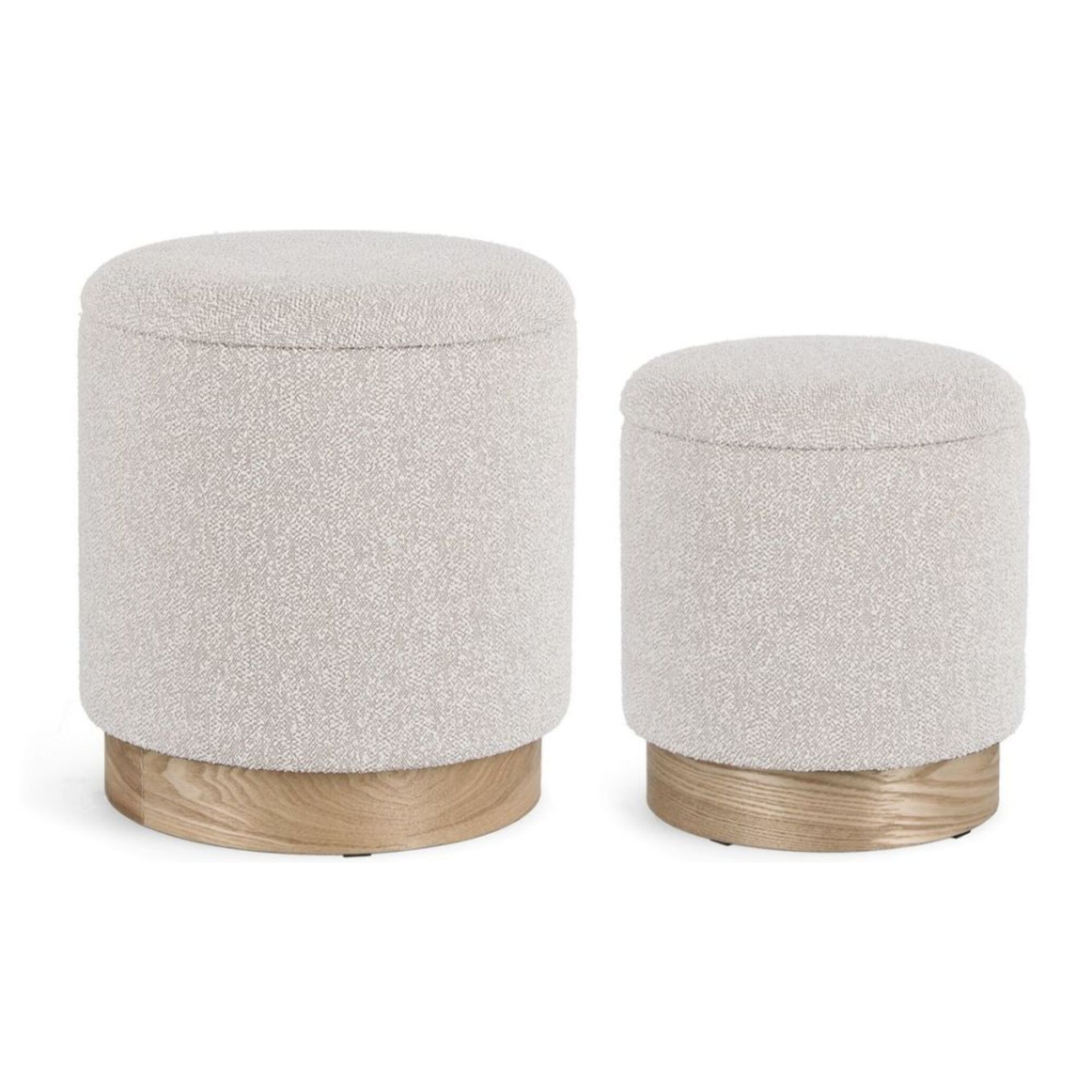 Set di pouf contenitore ZOYA grigio chiaro e legno di frassino