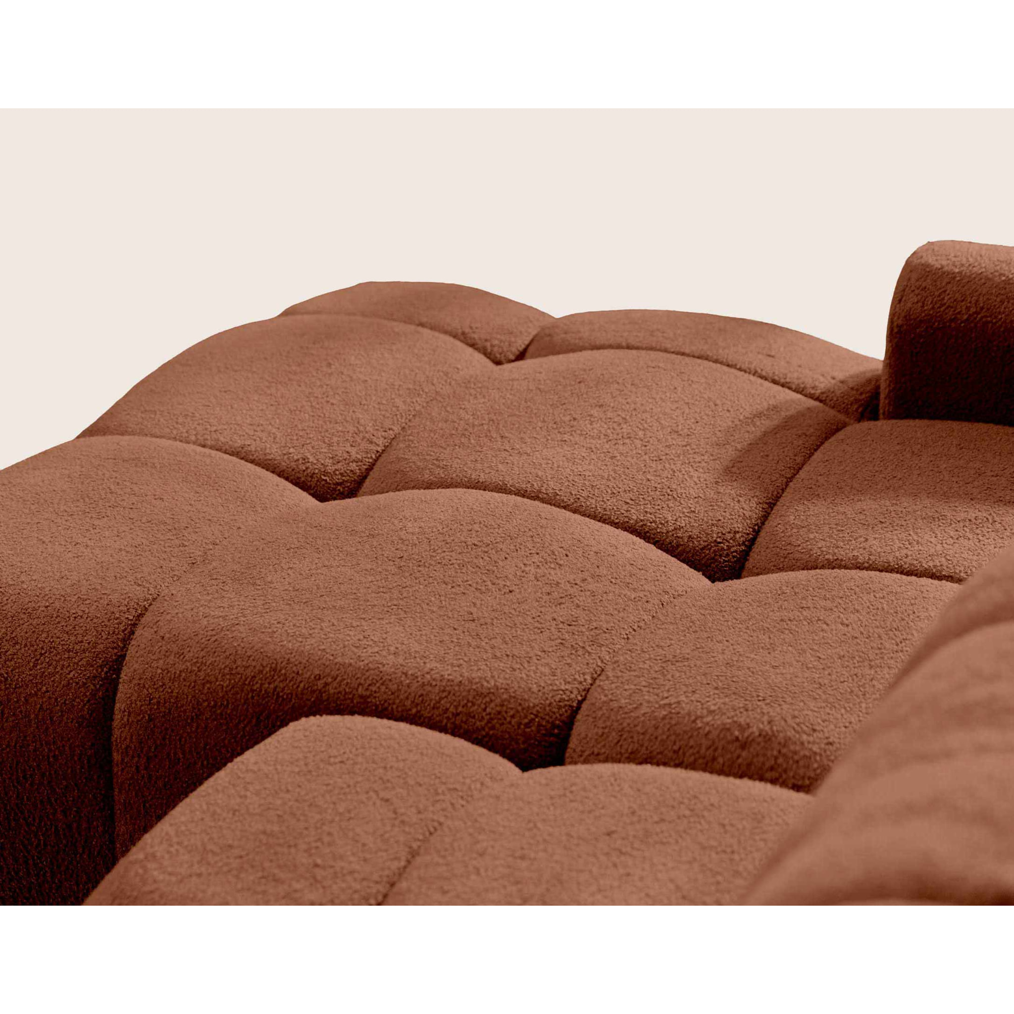 Yulin - Canapé d'angle ouvert gauche 4 places convertible avec coffre en tissu bouclette - Rouille