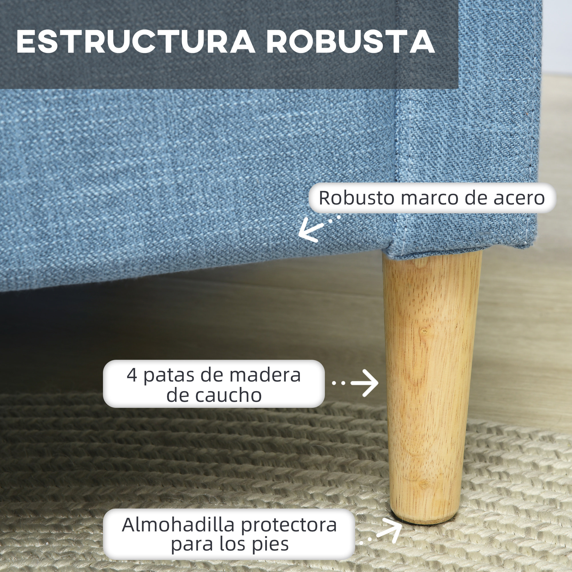 Butaca de Salón Sillón Relax con 2 Bolsillos Laterales Reposabrazos Asiento Acolchado y Patas de Madera Sofá Individual de Moderno para Dormitorio 73x79x87 cm Azul Claro