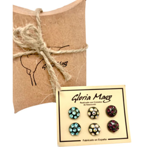 Pack 3 pares pendientes surtido1 botón multicristal SW plata 10µ en negro.