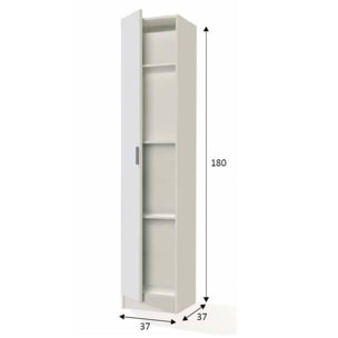 Armadio multiuso Clearwater, Mobile ausiliario a 1 anta, Guardaroba portascarpe con ripiani, Scarpiera verticale, cm 37x37h180, Bianco