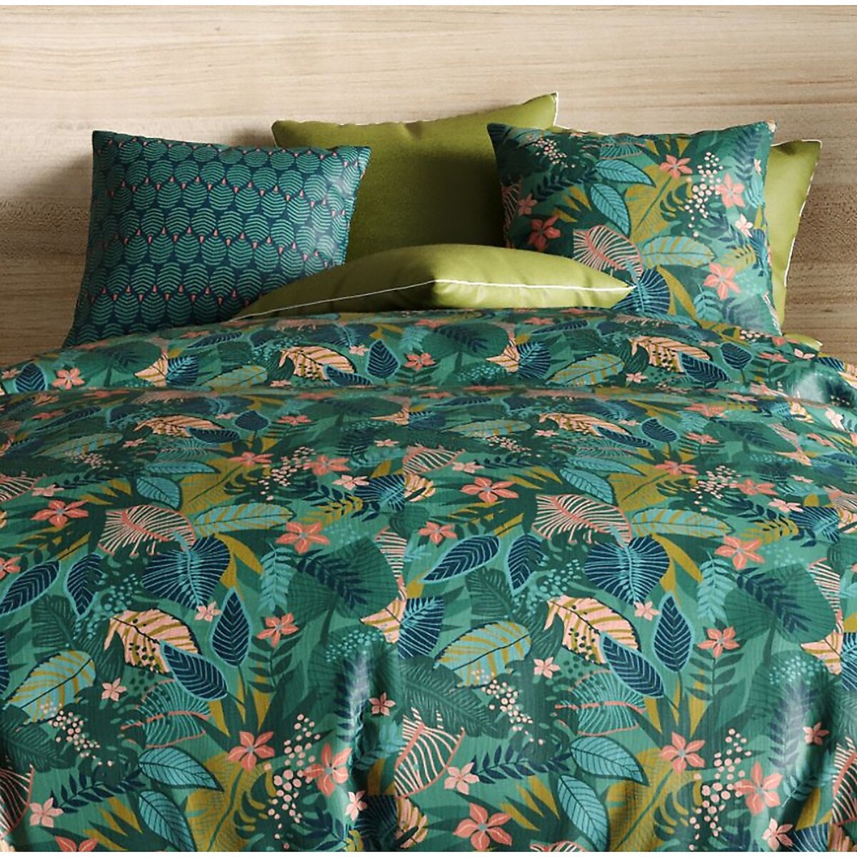 Parure housse de couette coton fougère