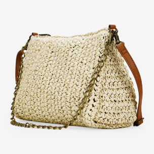 Bolso de rafia beige con cadena