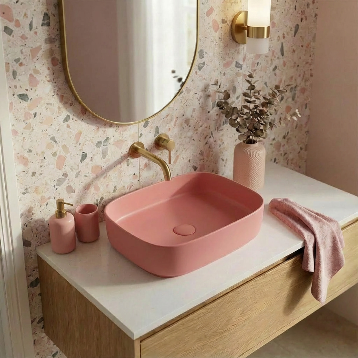 Vasque à poser rectangulaire 50 x 37,5 x 13,5 cm sans trop-plein rose mat PixL (CEPX4937PM)