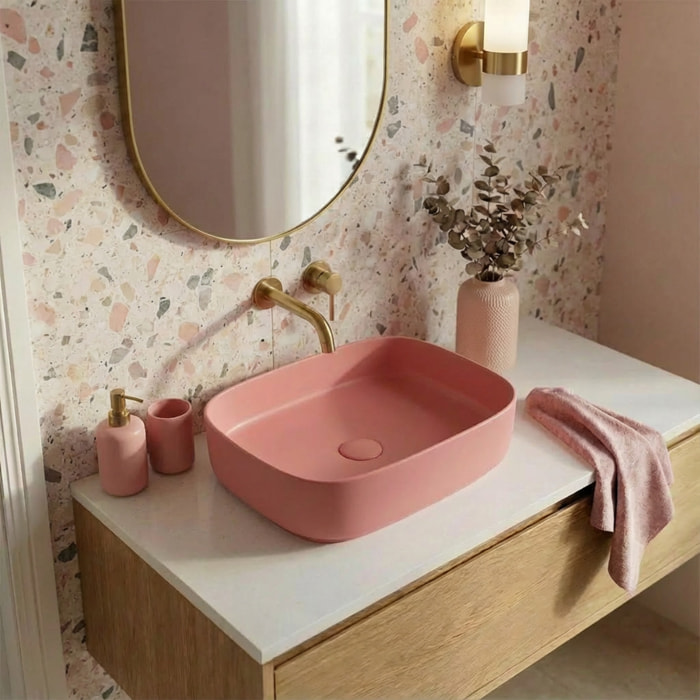 Vasque à poser rectangulaire 50 x 37,5 x 13,5 cm sans trop-plein rose mat PixL (CEPX4937PM)