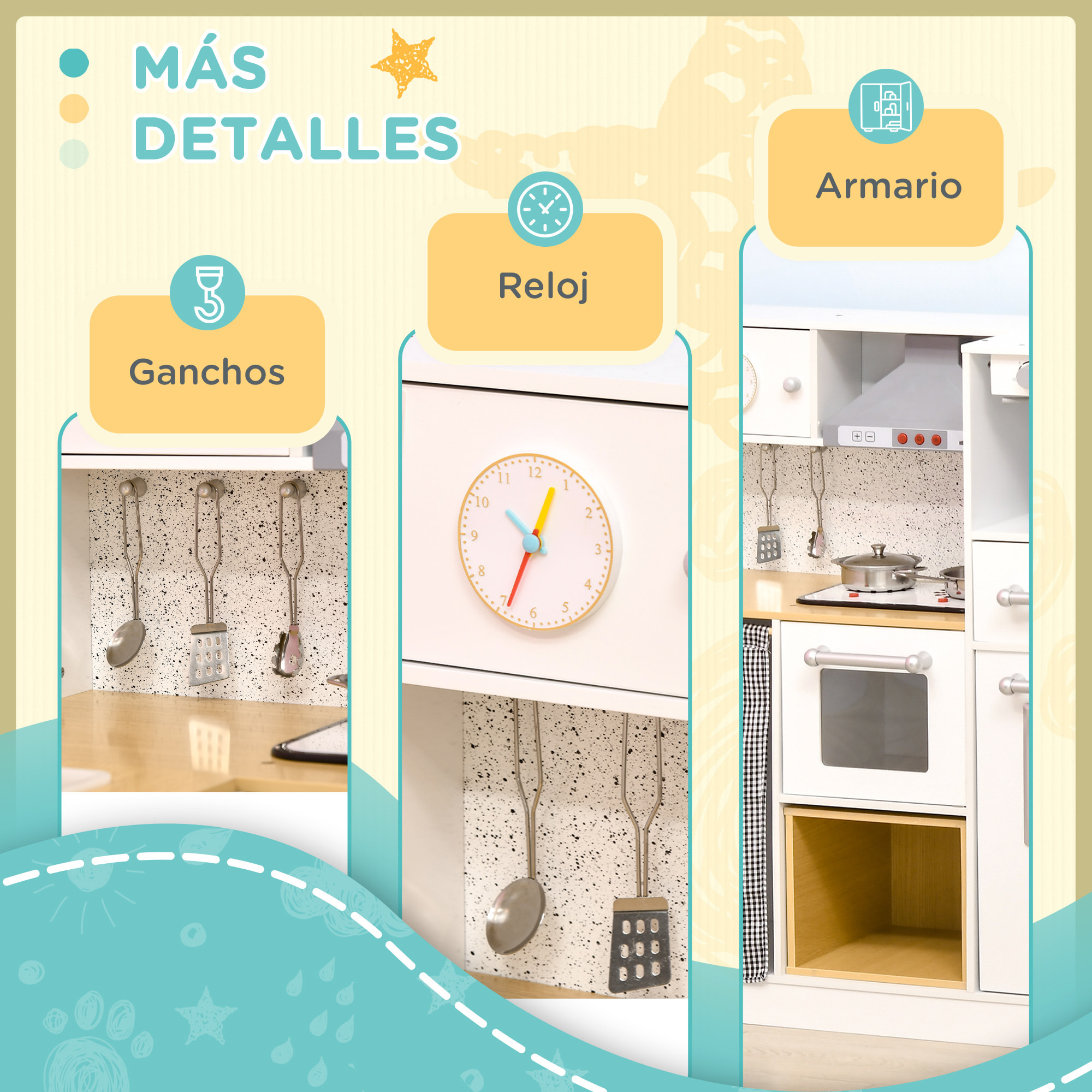 Cocina de Juguete de Madera 2 Piezas para Niños de +3 Años con Luz Sonidos