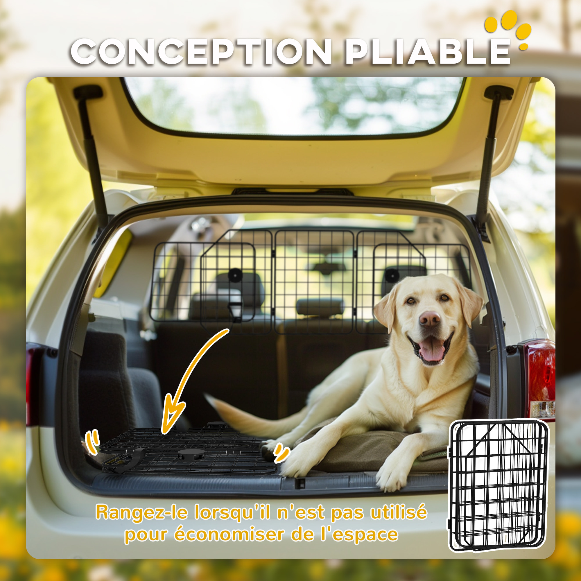 Grille de séparation voiture pour chien pliable réglable 93-150L cm universelle pour appui-tête noir