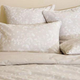 Taie d'oreiller pur coton lavé imprimé beige Souffle de ginkos naturel
