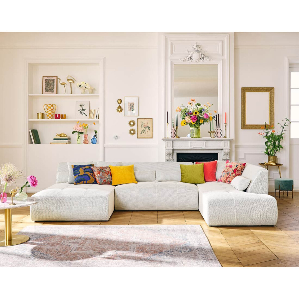 Onyx - canapé panoramique modulable d'angle droit - 7 places - en tissu mailles 3D - Beige