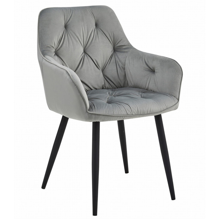 Set di 2 sedie Jork in velluto grigio argento con gambe nere