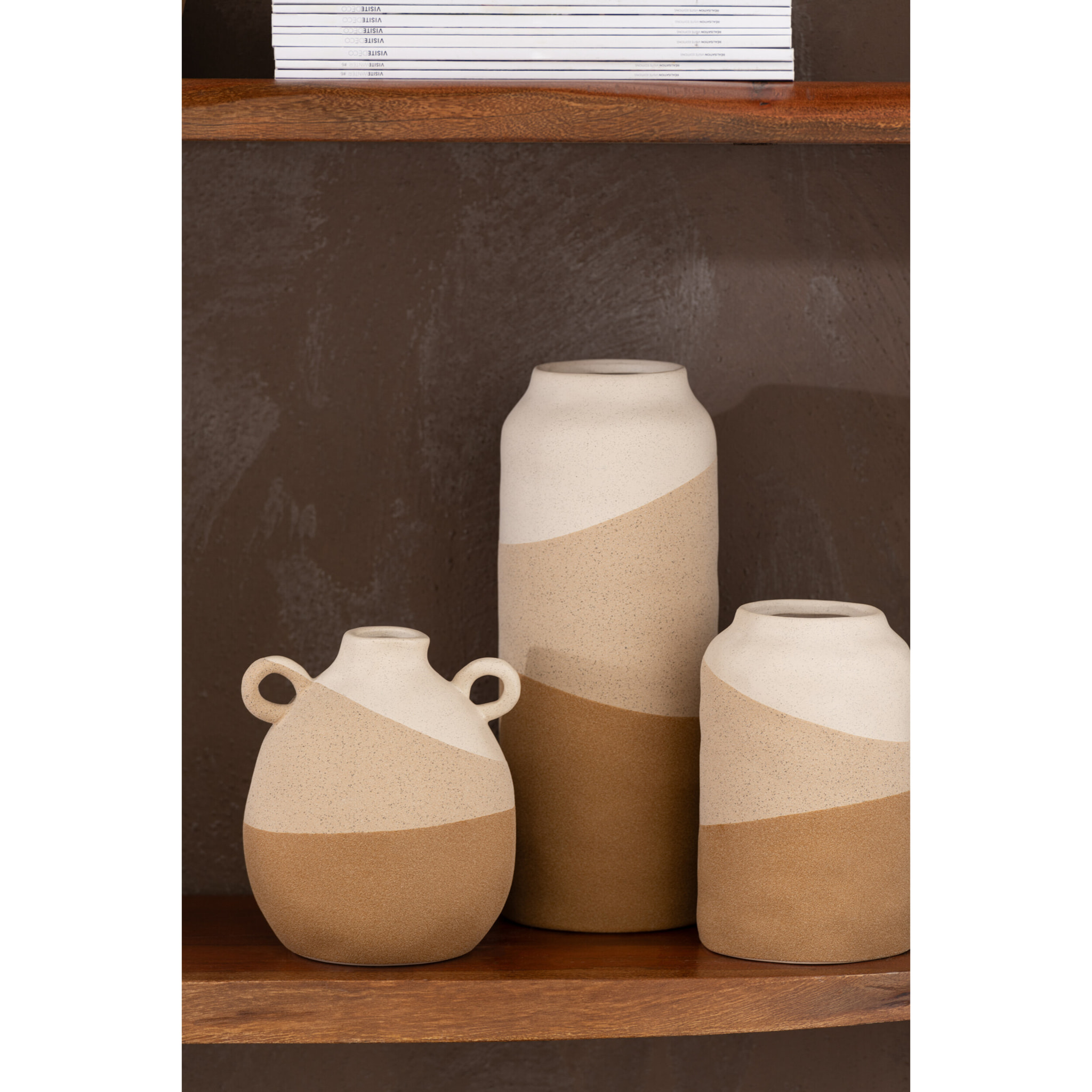 J-Line Vase Cylindre Ceramique Beige/Marron Clair Small