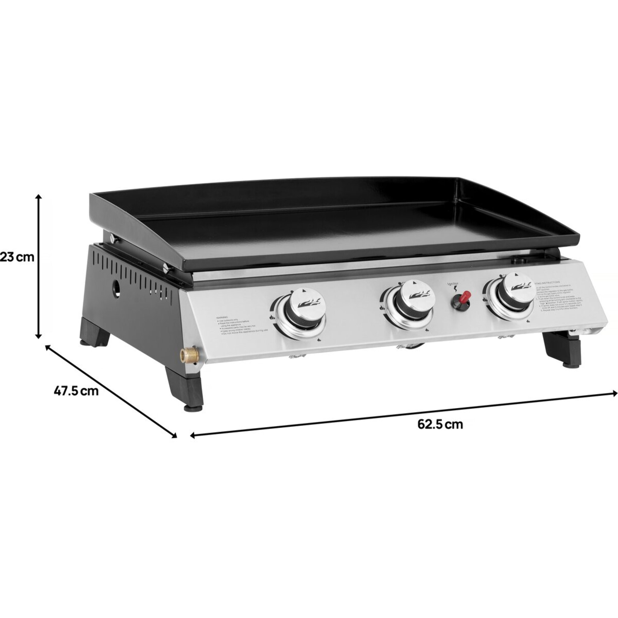 Plancha gaz 3 brûleurs "Jolly" - 7,5 Kw - Gris