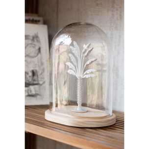 J-Line Cloche décorative Palmier - verre/métal - blanc/naturel - large
