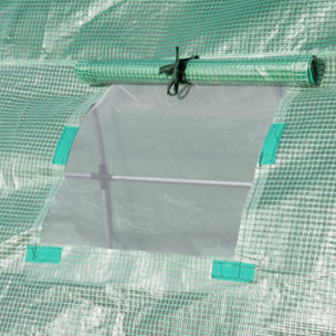 Bâche de rechange serre tunnel 9 m², bâche dim. 3L x 3l x 2H m PE anti-UV imperméable 6 fenêtres + porte enroulable zippée vert