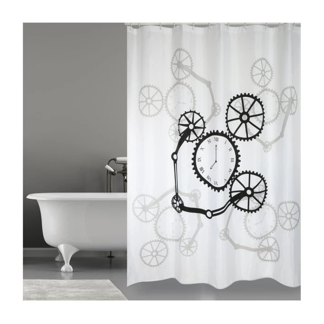 Rideau de douche Polyester ROTOR 180x200cm QUALITE PREMIUM Noir & Blanc - Anneaux inclus MSV