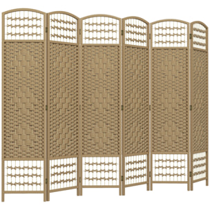 Biombo Separador de Ambientes de 6 Paneles 240x170 cm Divisor de Habitación Plegable de Cuerda de Papel y Marco de Madera Decoración para Dormitorio Salón Natural