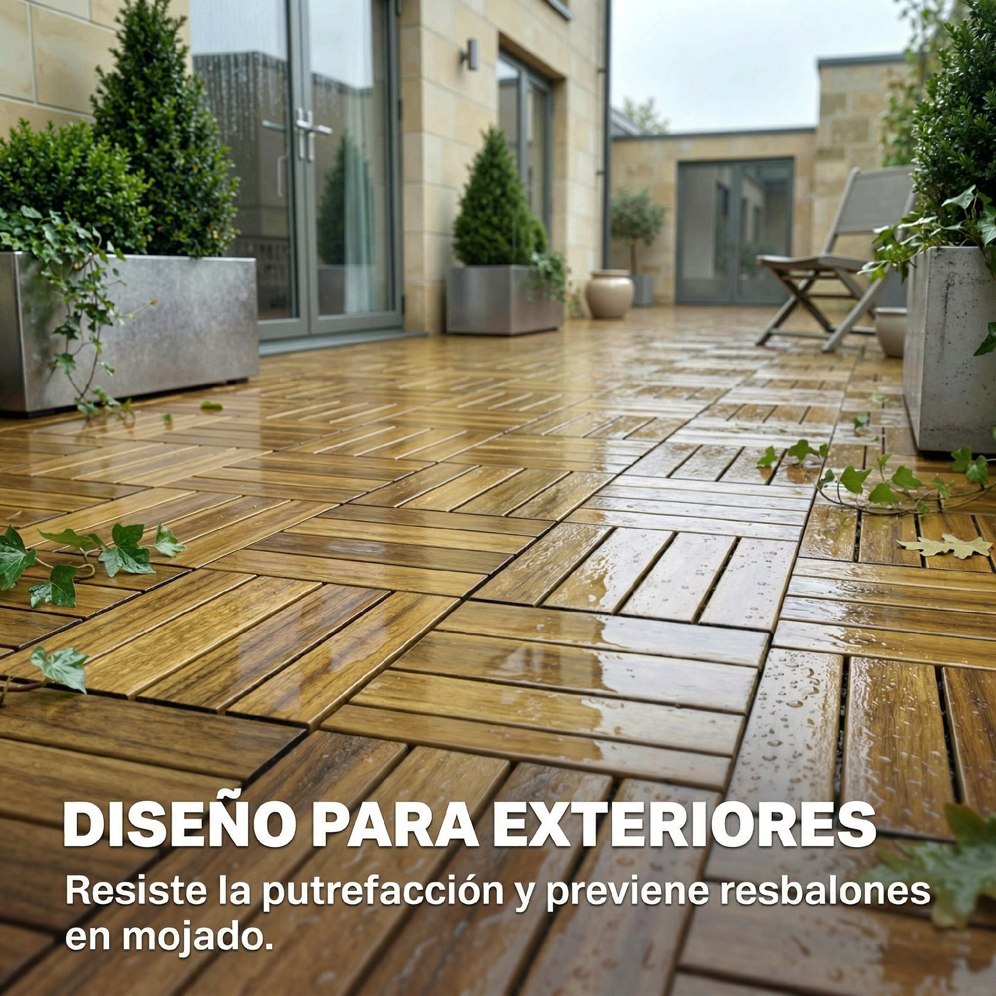 Set de 10 Piezas Baldosas de Exterior de Madera de Acacia, 31x31 cm, 0,91 m², Suelo de Terraza Exterior, Antideslizantes y Resistentes al Clima, Fácil Instalación, para Terraza, Natural