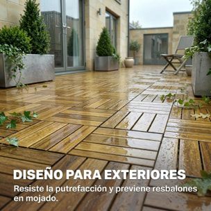 Set de 10 Piezas Baldosas de Exterior de Madera de Acacia, 31x31 cm, 0,91 m², Suelo de Terraza Exterior, Antideslizantes y Resistentes al Clima, Fácil Instalación, para Terraza, Natural